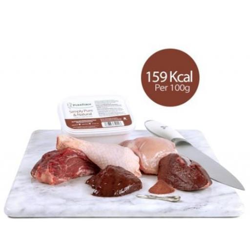 Minced Beef trim with chicken, ground bone, ox heart &amp; beef liver (Adult Cat) 450g Tub