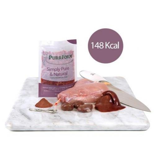 Farmed rabbit meat with ground bone, liver and kidney 70g pouches